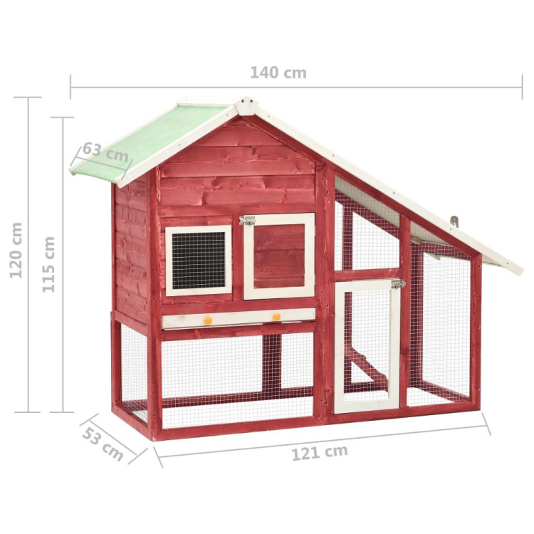 Rabbit Hutch Red And White 140x63x120 Cm Solid Firwood image 12