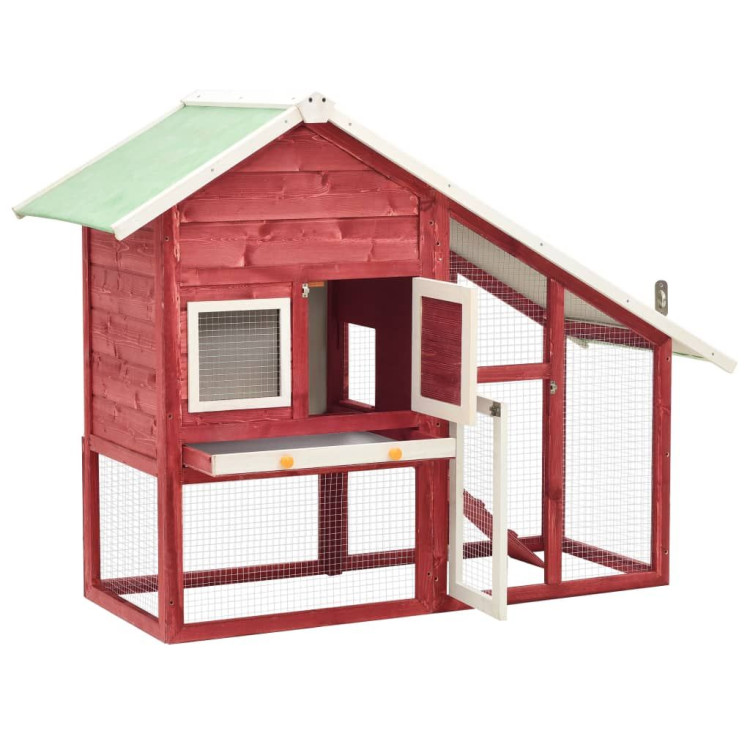Rabbit Hutch Red And White 140x63x120 Cm Solid Firwood image 6