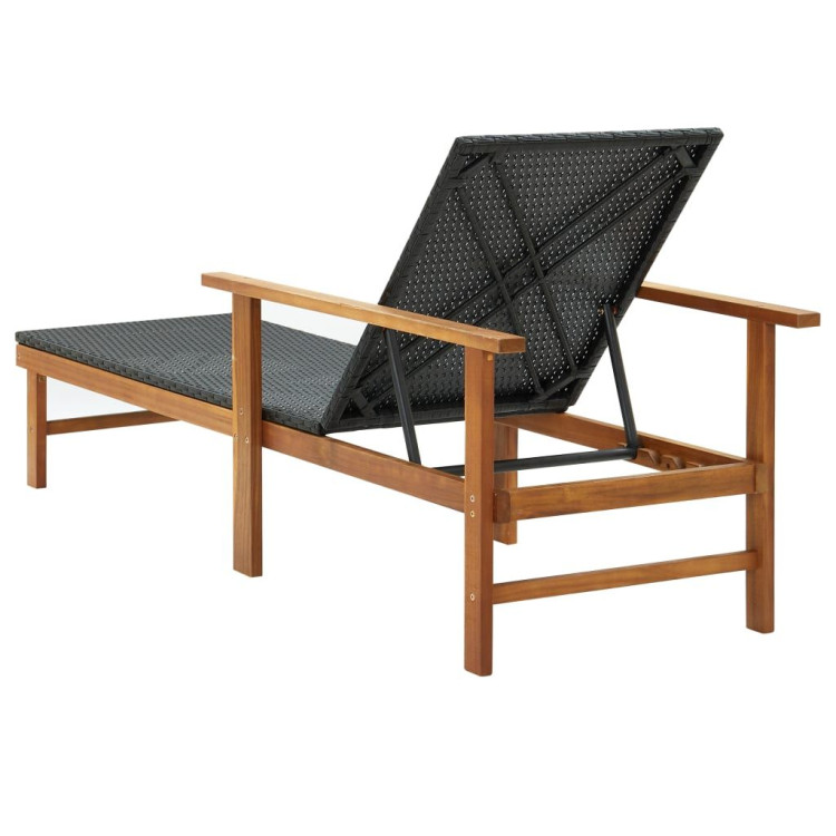 Sun Lounger Poly Rattan And Solid Acacia Wood Black image 5