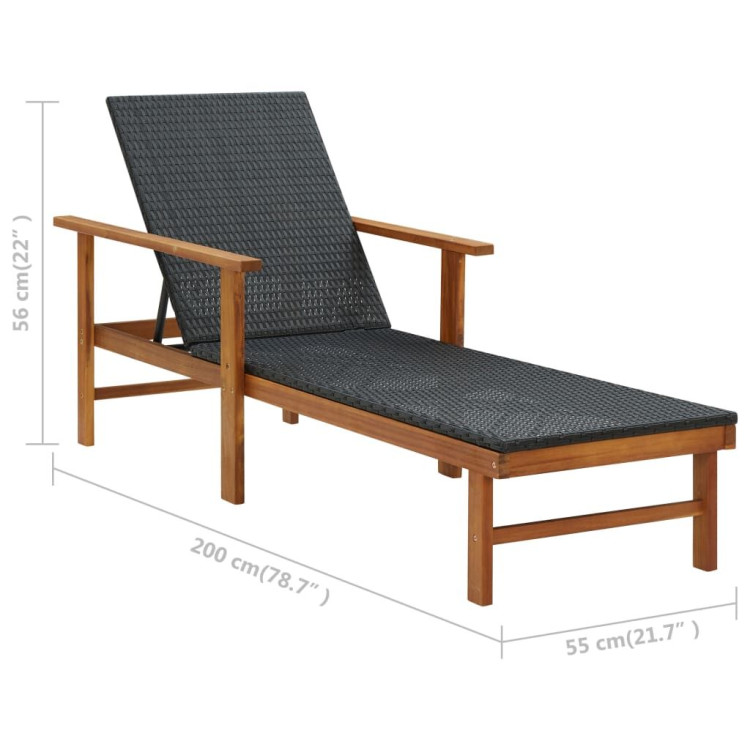 Sun Lounger Poly Rattan And Solid Acacia Wood Black image 8