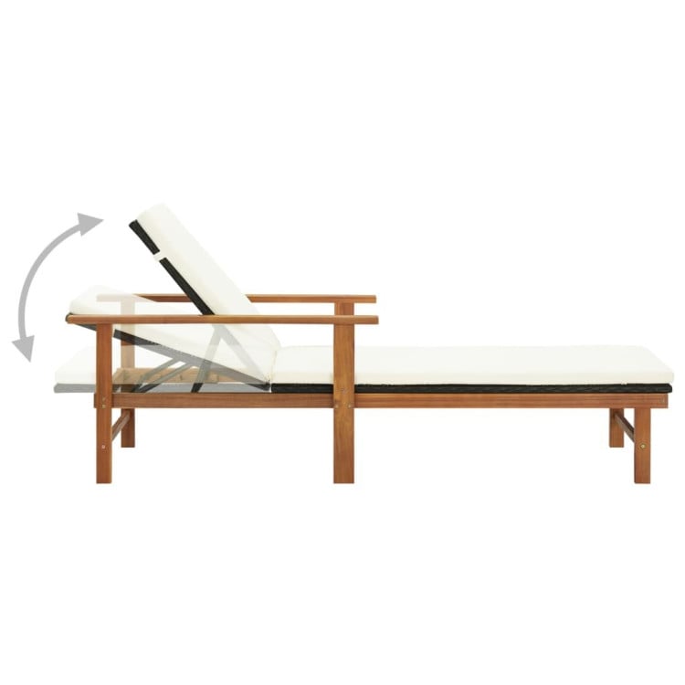 Sun Lounger With Cushion Poly Rattan And Solid Acacia Wood image 3