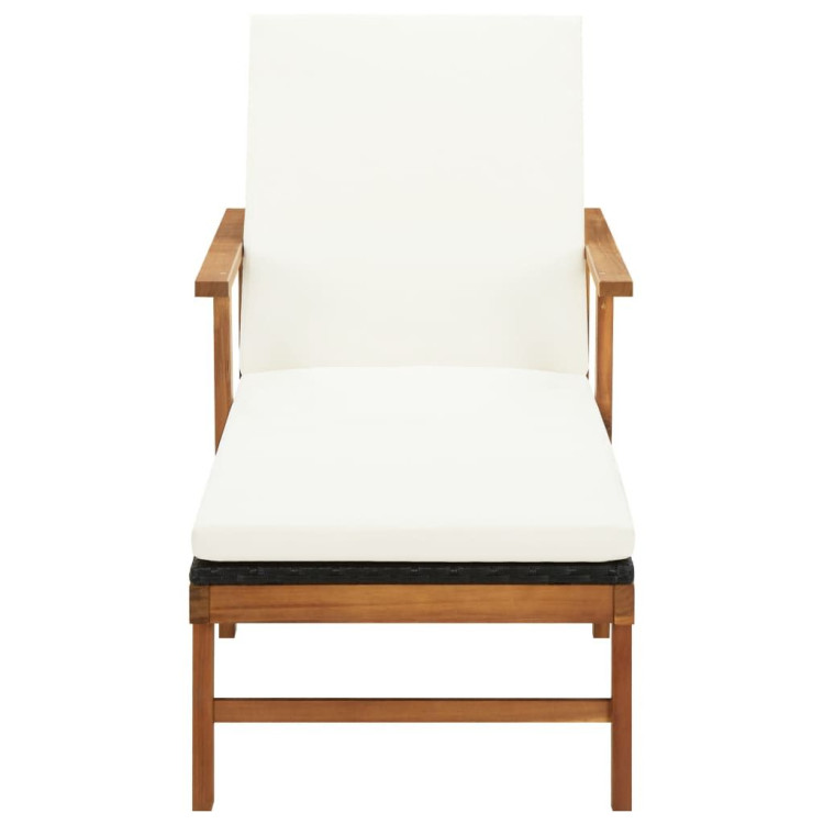 Sun Lounger With Cushion Poly Rattan And Solid Acacia Wood image 4