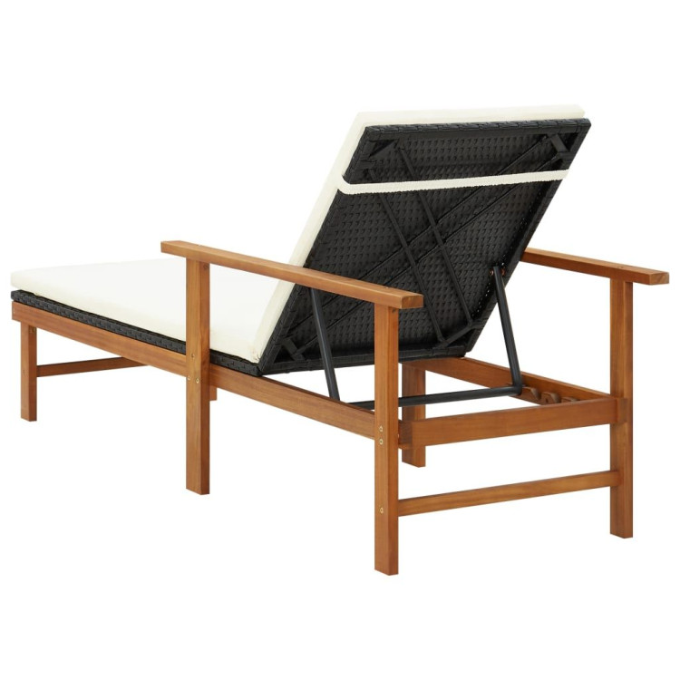 Sun Lounger With Cushion Poly Rattan And Solid Acacia Wood image 5