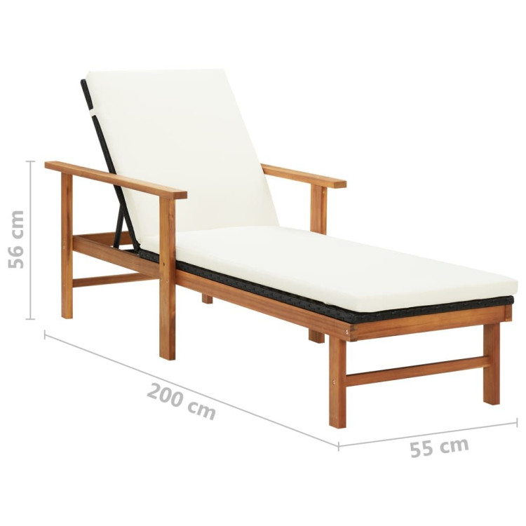Sun Lounger With Cushion Poly Rattan And Solid Acacia Wood image 8