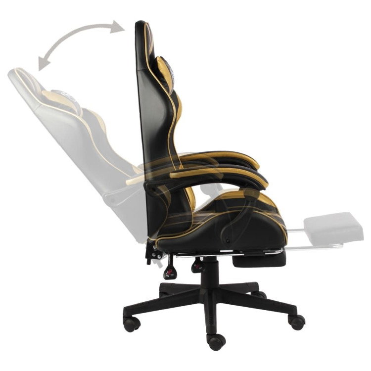 Racing Chair With Footrest Black And Gold Faux Leather image 4
