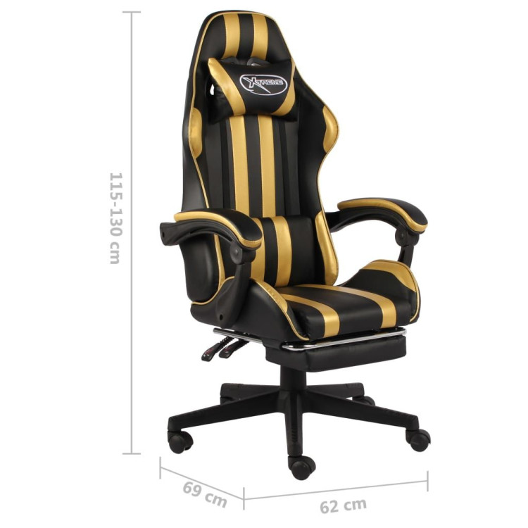 Racing Chair With Footrest Black And Gold Faux Leather image 7