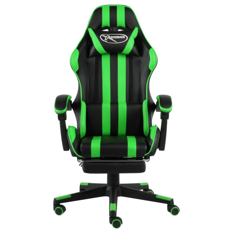 Racing Chair With Footrest Black And Green Faux Leather image 3