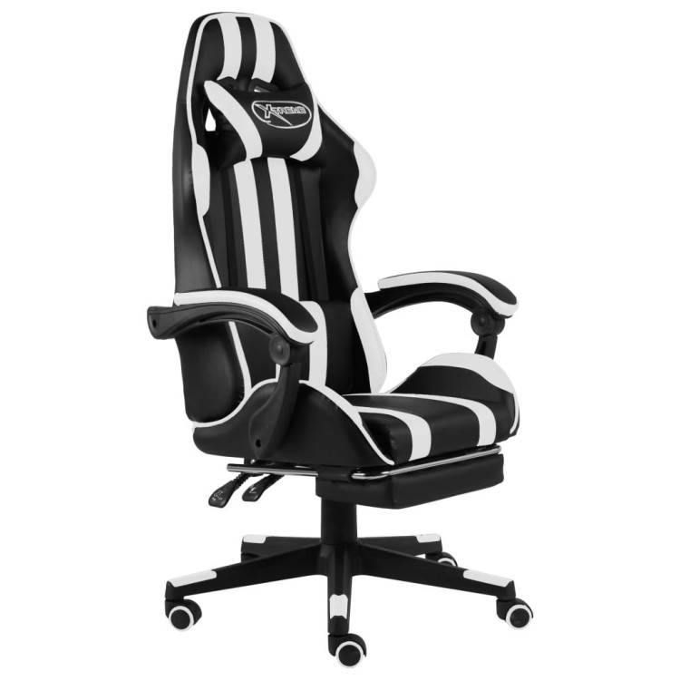 Racing Chair With Footrest Black And White Faux Leather image 2