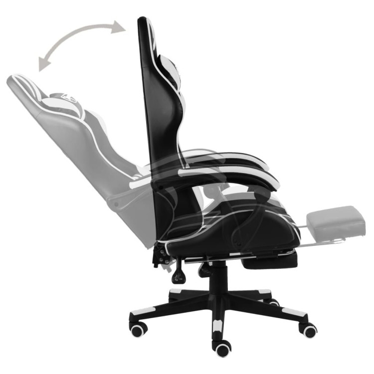 Racing Chair With Footrest Black And White Faux Leather image 4