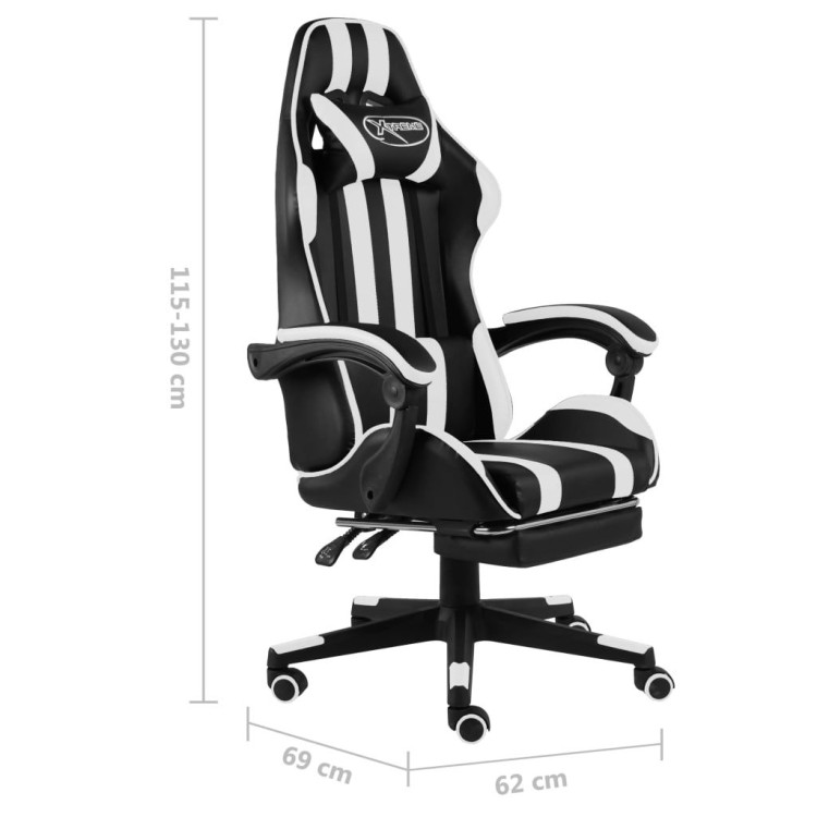 Racing Chair With Footrest Black And White Faux Leather image 7