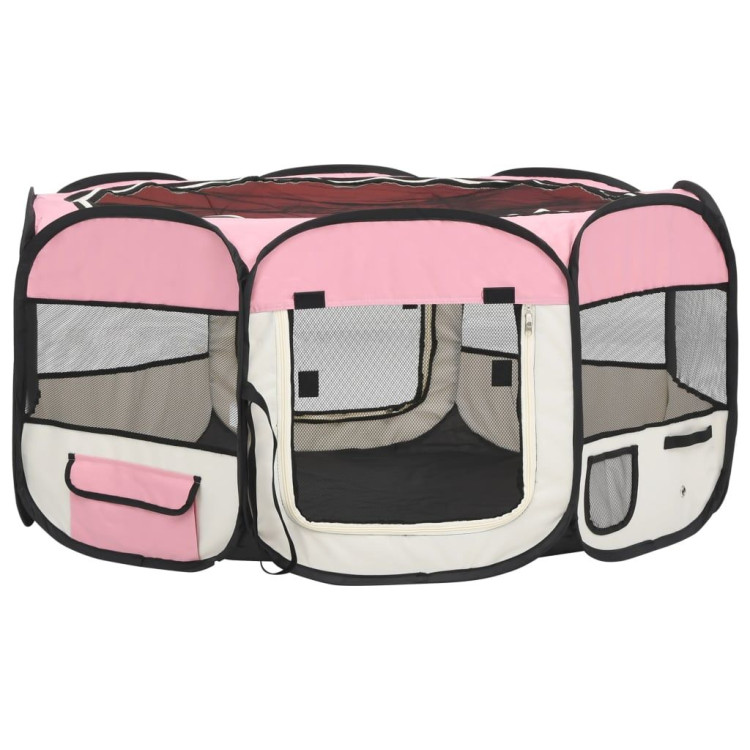 Foldable Dog Playpen With Carrying Bag Pink 145x145x61 Cm image 3