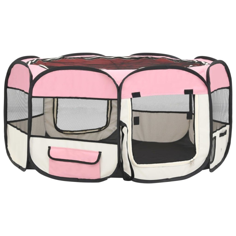 Foldable Dog Playpen With Carrying Bag Pink 145x145x61 Cm image 7