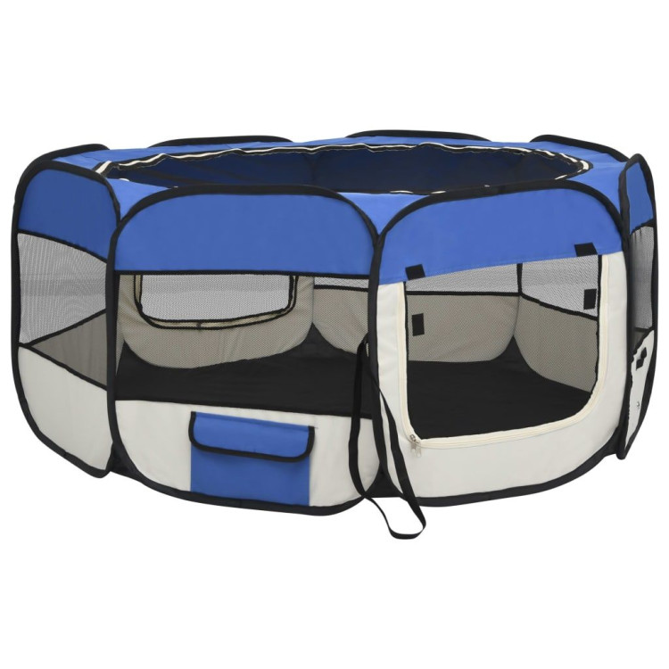 Foldable Dog Playpen With Carrying Bag Blue 145x145x61 Cm image 7