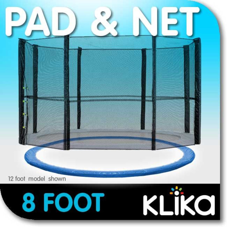 8ft Trampoline Replacement Safety Pad and Net Round  6 Poles Blue image 2