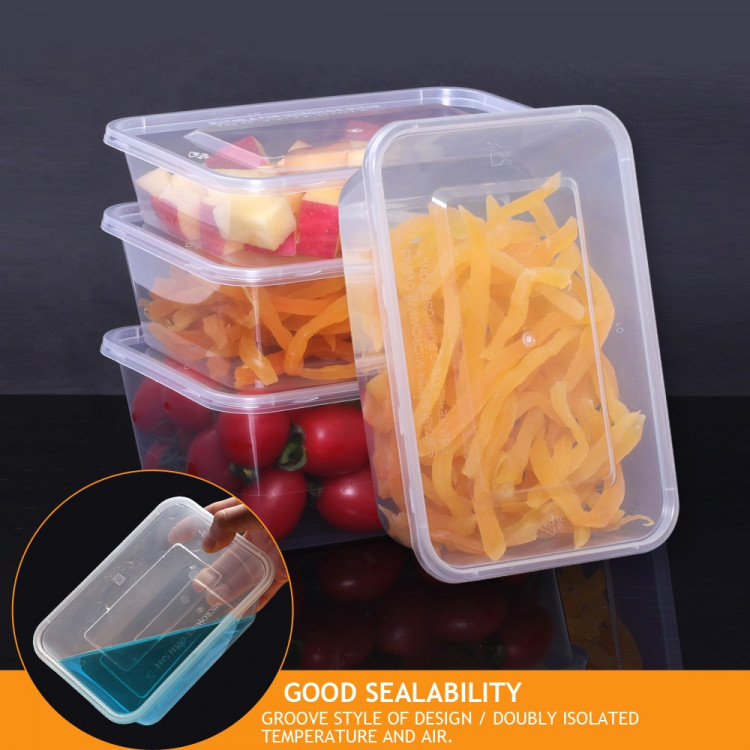 50 Packs Food Containers Plastic Base + Lids Bulk 1000ml image 3