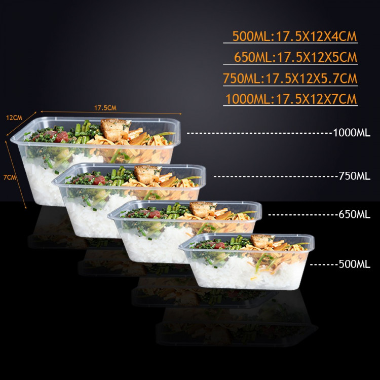 50 Packs Food Containers Plastic Base + Lids Bulk 1000ml image 7