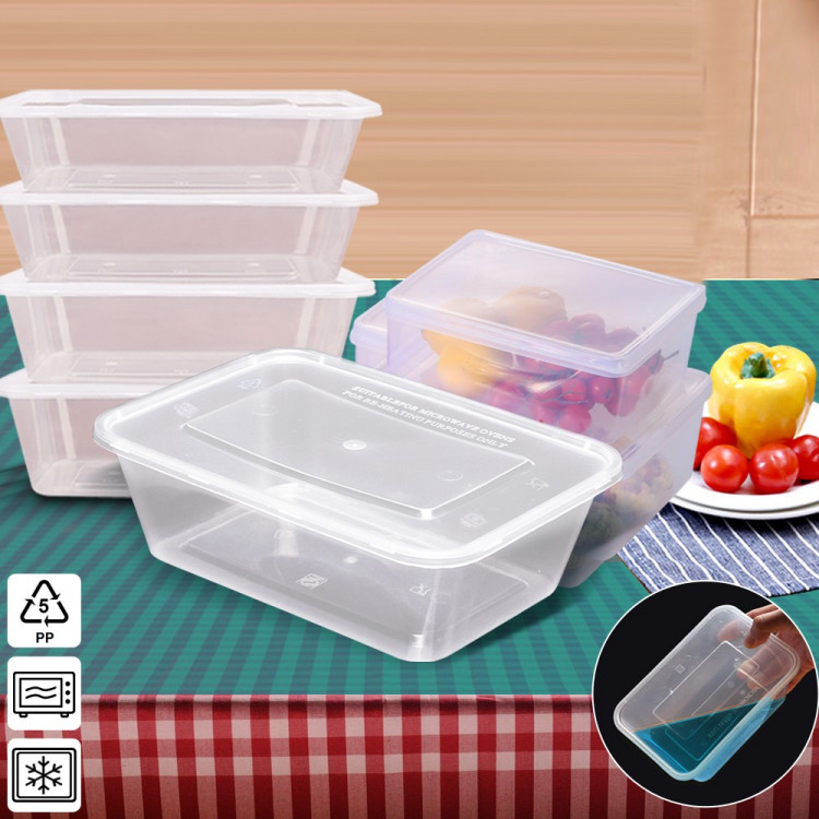 50 Packs Food Containers Plastic Base + Lids Bulk 750ml image 2