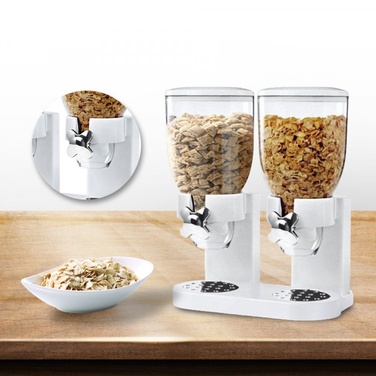 Double Cereal Dispenser Dry Food Storage Container White image 2