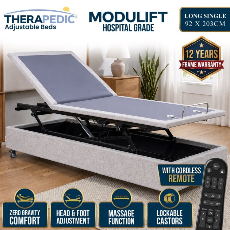 Therapedic Modulift Hospital Grade Long Single Electric Adjustable Bed Base with Massage & Wireless Remote image 3