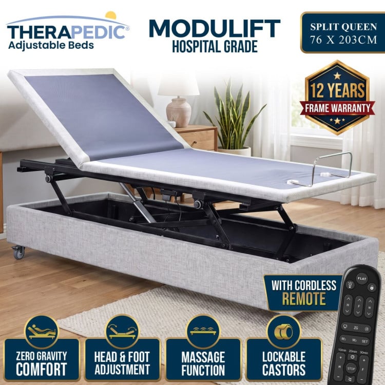 Therapedic Modulift Hospital Grade Split Queen Electric Adjustable Bed Base with Massage & Wireless Remote image 3