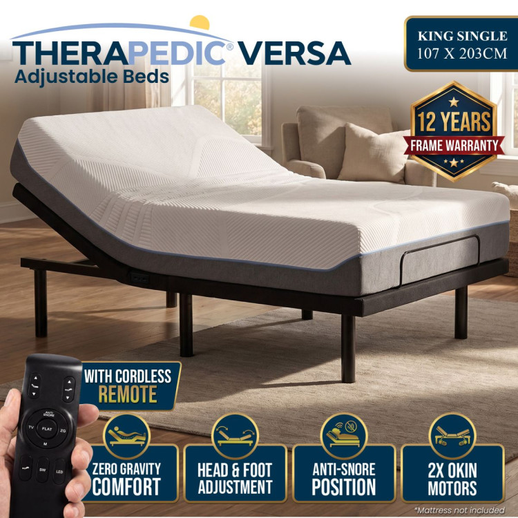 Therapedic Versa Adjustable King Single Bed Base with Massage Function