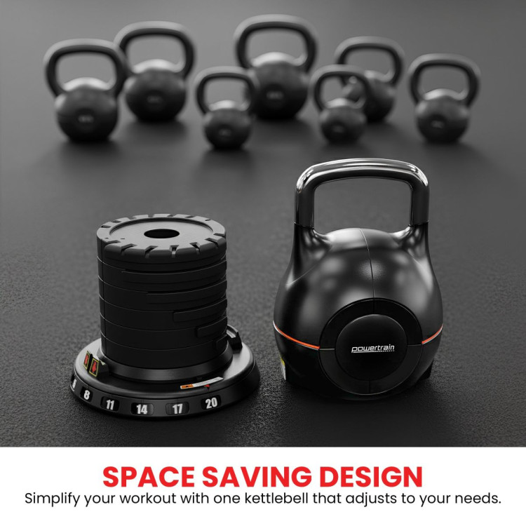 Powertrain Adjustable Kettlebell 20kg 7 in 1 Weight Selection Set w/Quick One Hand Adjustment Secure Locking System image 10
