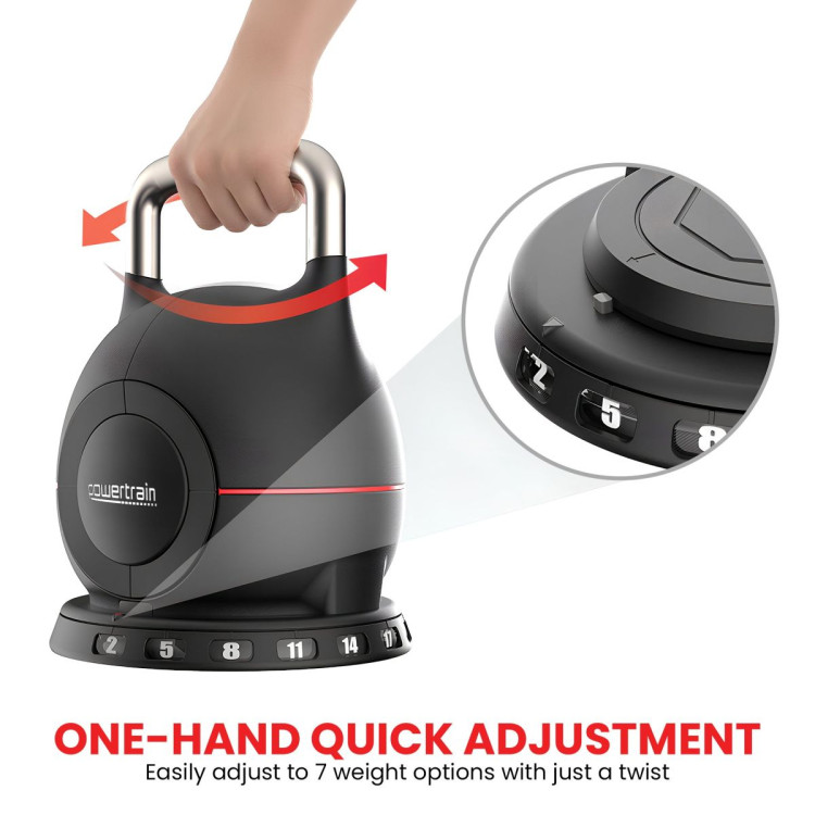 Powertrain Adjustable Kettlebell 20kg 7 in 1 Weight Selection Set w/Quick One Hand Adjustment Secure Locking System image 14