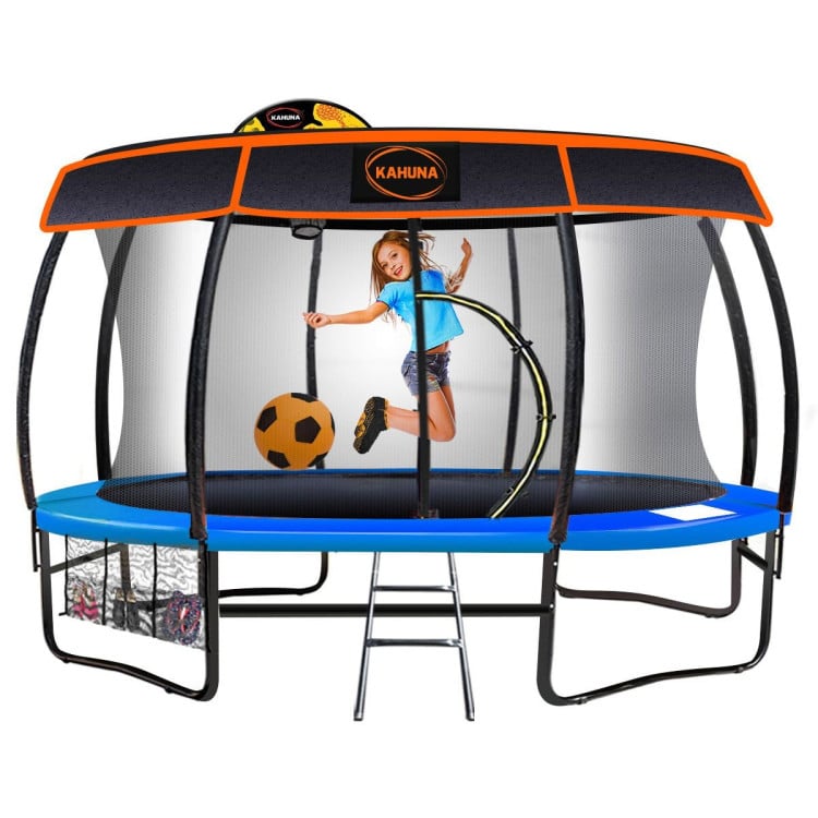 Kahuna Trampoline 14 ft with Basketball Set and Roof - Blue image 3