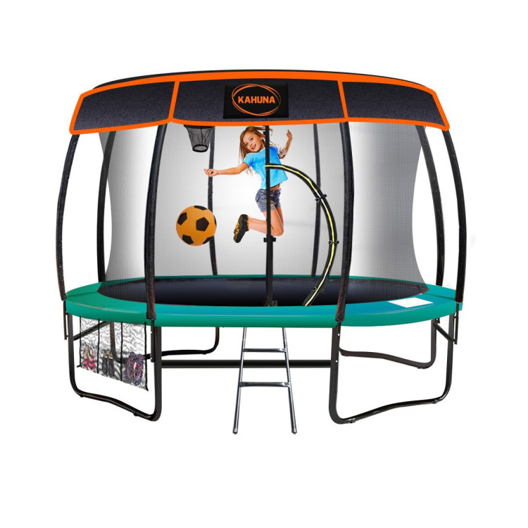 Kahuna Trampoline 8 ft with Basketball Set and Roof - Green image 3