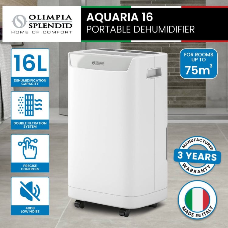 Olimpia Splendid Aquaria S1 16 P Dehumidifier for 75sqm with Carbon Filter 2L Tank Timer Auto Defrost image 2