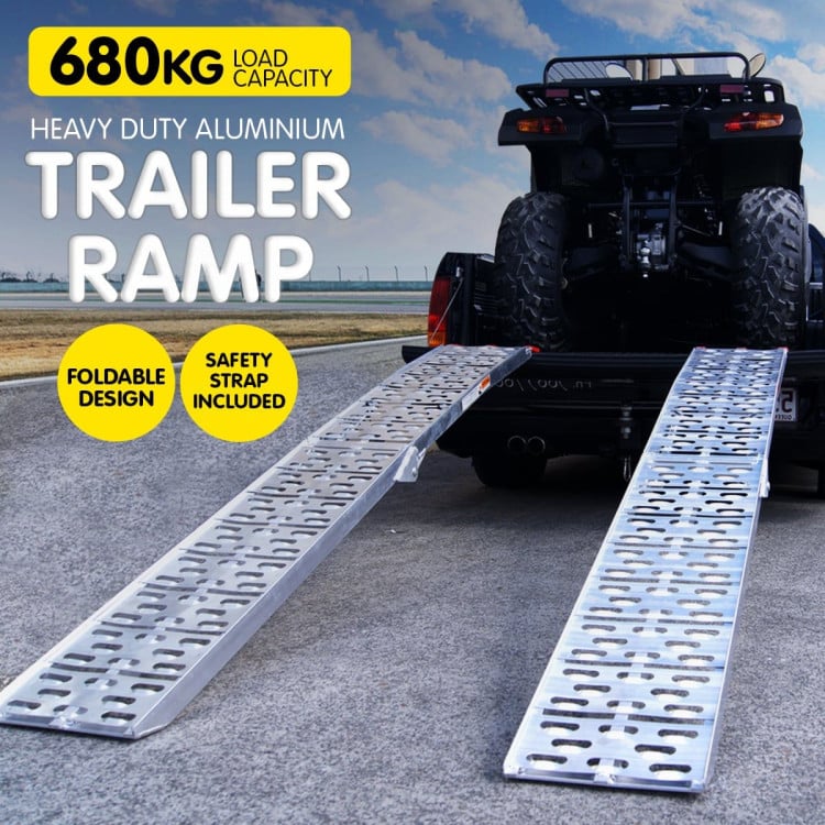 Kartrite Pair 2.3m Aluminium Folding Loading Ramps 680kg Heavy Duty for ATV Quad Bike Motorbike Farm Ute Trailer image 2