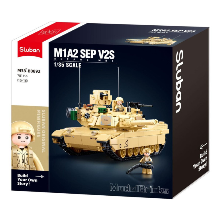 Sluban B0892 Model Kit M1A2 Abrams Main Battle Tank US Army Desert Armor Vehicle Military Building Blocks DIY Set Toy image 3