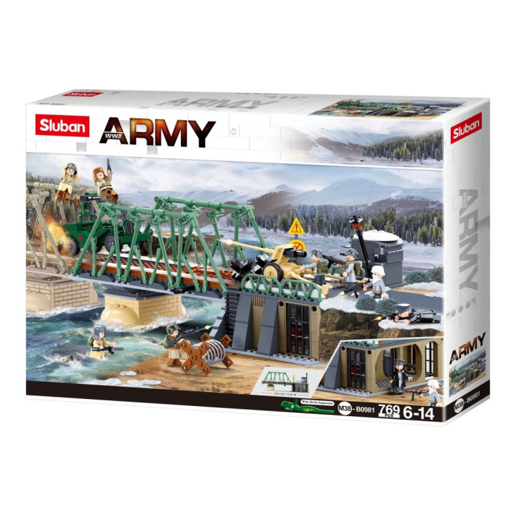 Sluban B0981 Model Kit WWII Battle of Budapest Winter Counter Attack Military Bridge Checkpoint Diorama Army DIY Set Toy image 3
