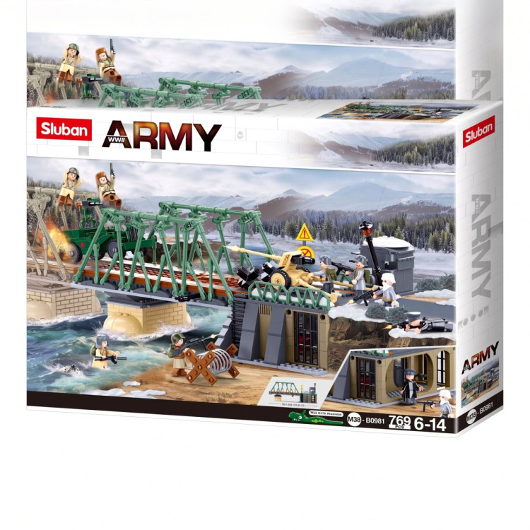 Sluban B0981 Model Kit WWII Battle of Budapest Winter Counter Attack Military Bridge Checkpoint Diorama Army DIY Set Toy image 3