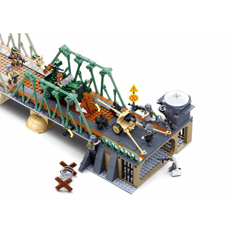 Sluban B0981 Model Kit WWII Battle of Budapest Winter Counter Attack Military Bridge Checkpoint Diorama Army DIY Set Toy image 4