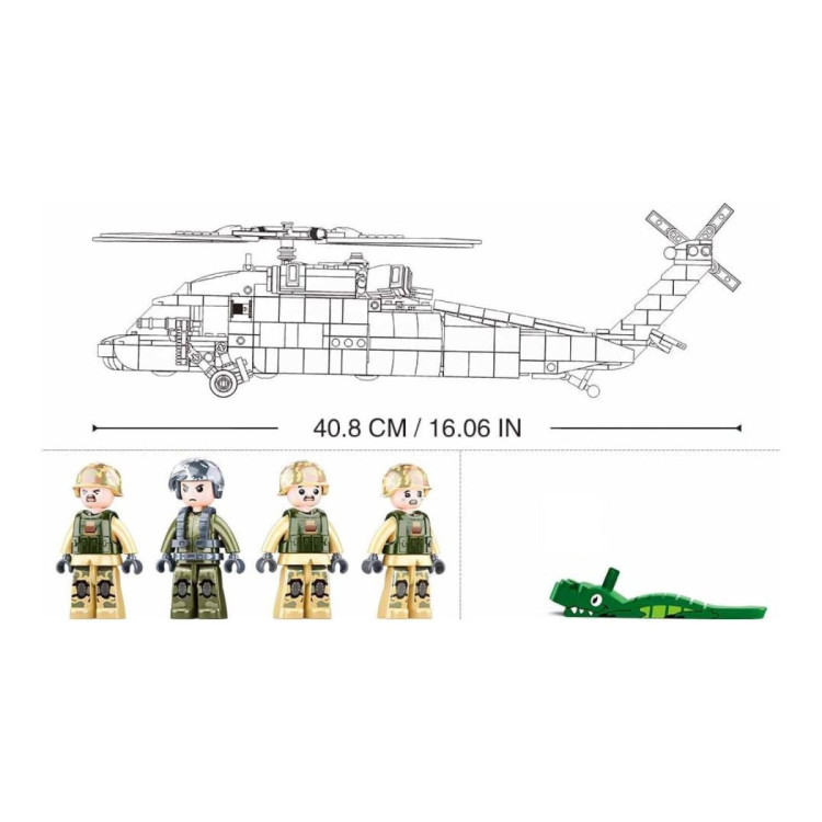 Sluban B1012 Model Kit UH60 Black Hawk Medical Rescue Helicopter US Army MEDEVAC Air Force Military Building Blocks DIY image 6