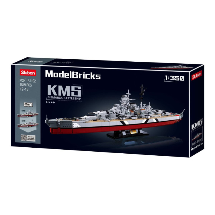 Sluban B1102 Model Kit WWII Bismarck Battleship Large Scale Warship Navy Vessel Boat Military Blocks DIY Construction image 4