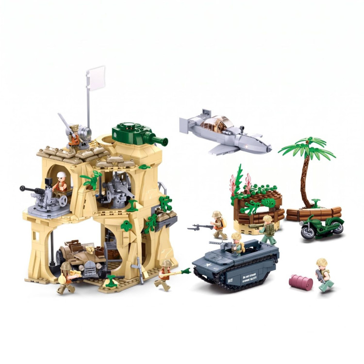 Sluban B1111 Model Kit WWII Battle of Iwo Jima Island Bunker Landing Craft Army Military Base Diorama Blocks DIY Set Toy