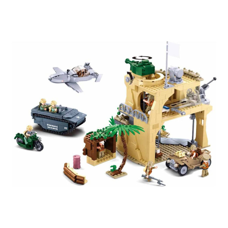 Sluban B1111 Model Kit WWII Battle of Iwo Jima Island Bunker Landing Craft Army Military Base Diorama Blocks DIY Set Toy image 4