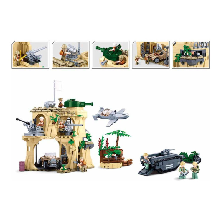 Sluban B1111 Model Kit WWII Battle of Iwo Jima Island Bunker Landing Craft Army Military Base Diorama Blocks DIY Set Toy image 5