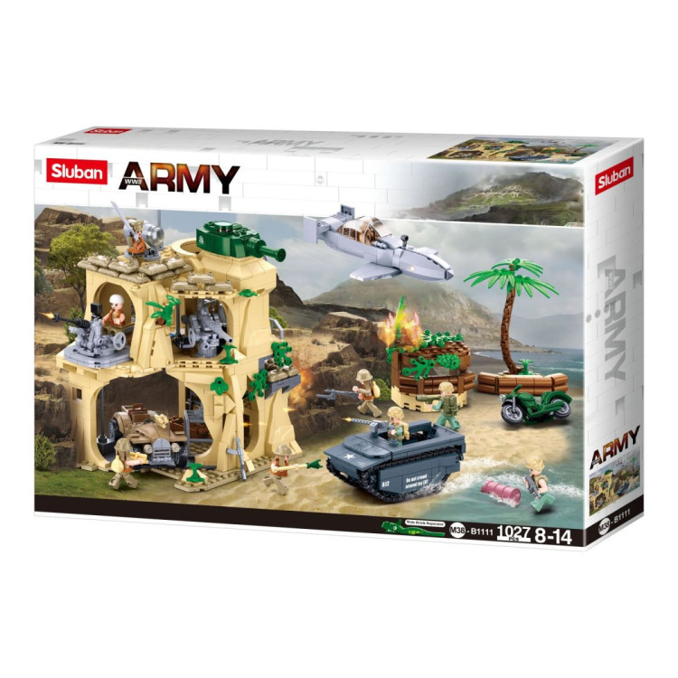 Sluban B1111 Model Kit WWII Battle of Iwo Jima Island Bunker Landing Craft Army Military Base Diorama Blocks DIY Set Toy image 3