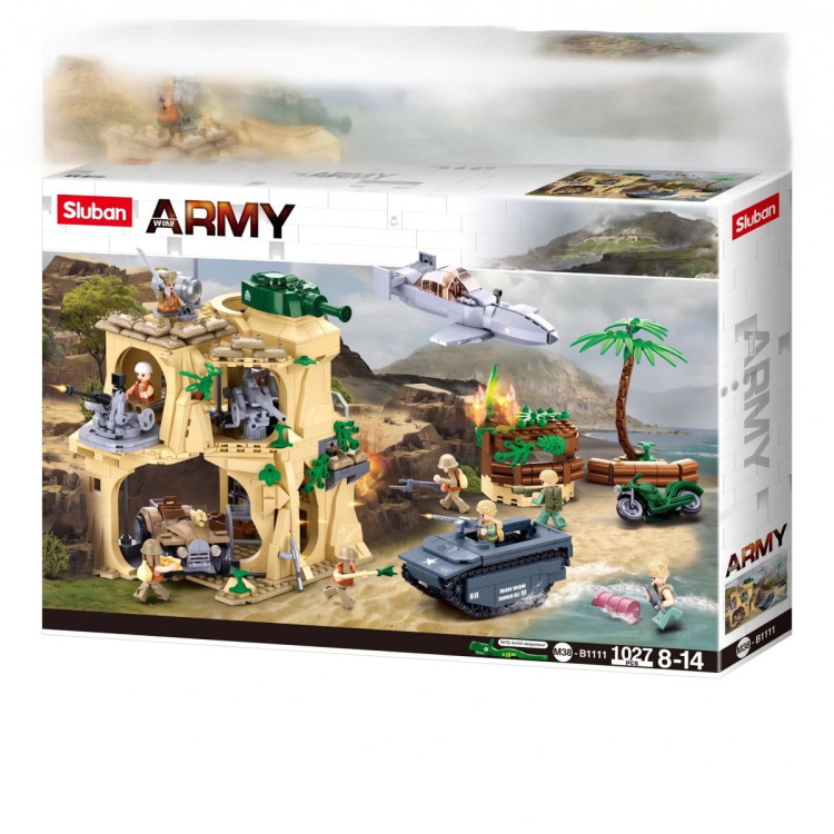 Sluban B1111 Model Kit WWII Battle of Iwo Jima Island Bunker Landing Craft Army Military Base Diorama Blocks DIY Set Toy image 3