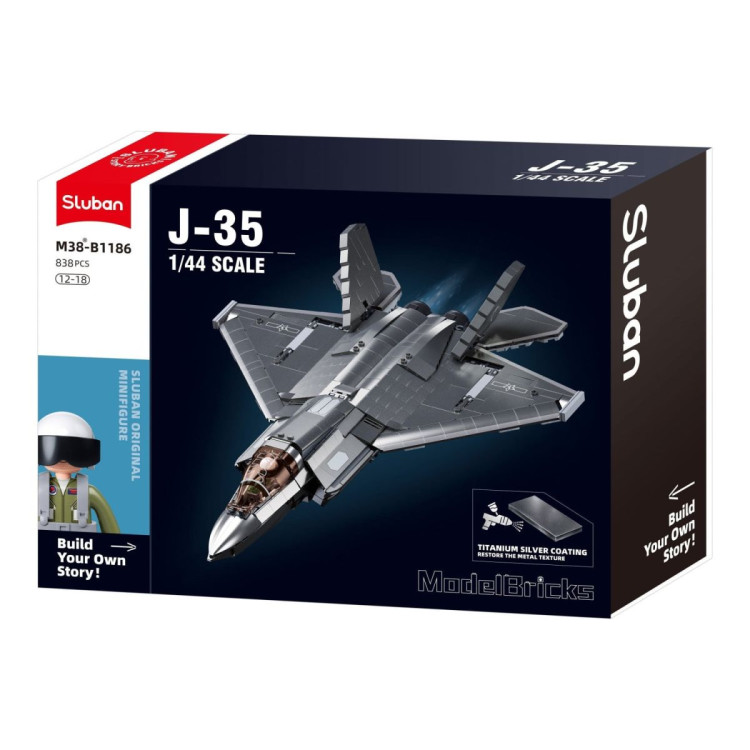 Sluban B1186 Model Kit 1:44 J35 Carrier Fighter Chinese Stealth Jet Plane Modern PLAAF Building Blocks DIY Set Toy image 3
