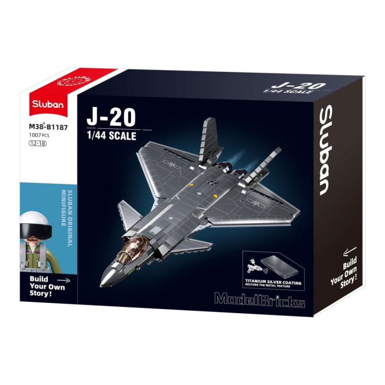 Sluban B1187 Model Kit 1:44 J20 Mighty Dragon Chinese Stealth Fighter Jet Plane Modern PLAAF Building Block DIY Set Toy image 3