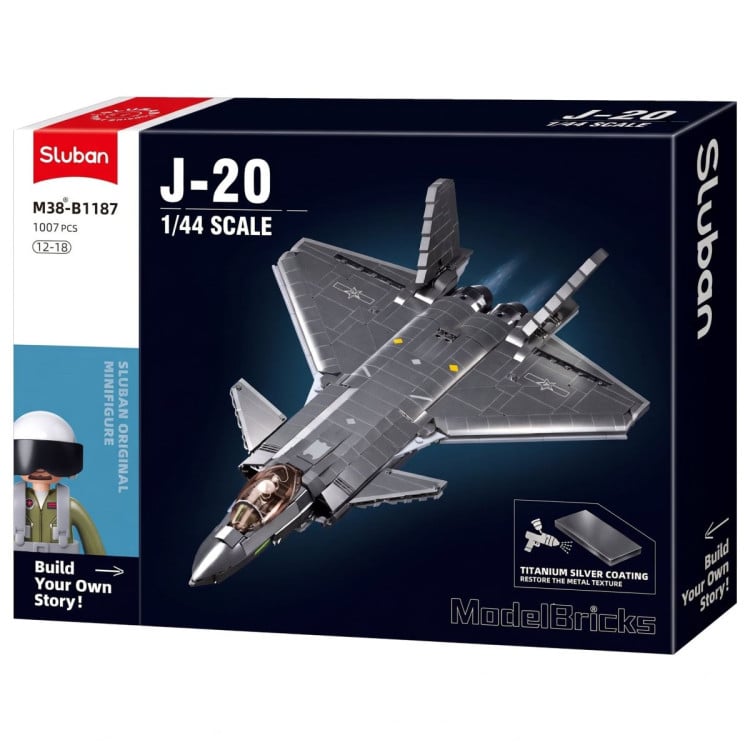 Sluban B1187 Model Kit 1:44 J20 Mighty Dragon Chinese Stealth Fighter Jet Plane Modern PLAAF Building Block DIY Set Toy image 3