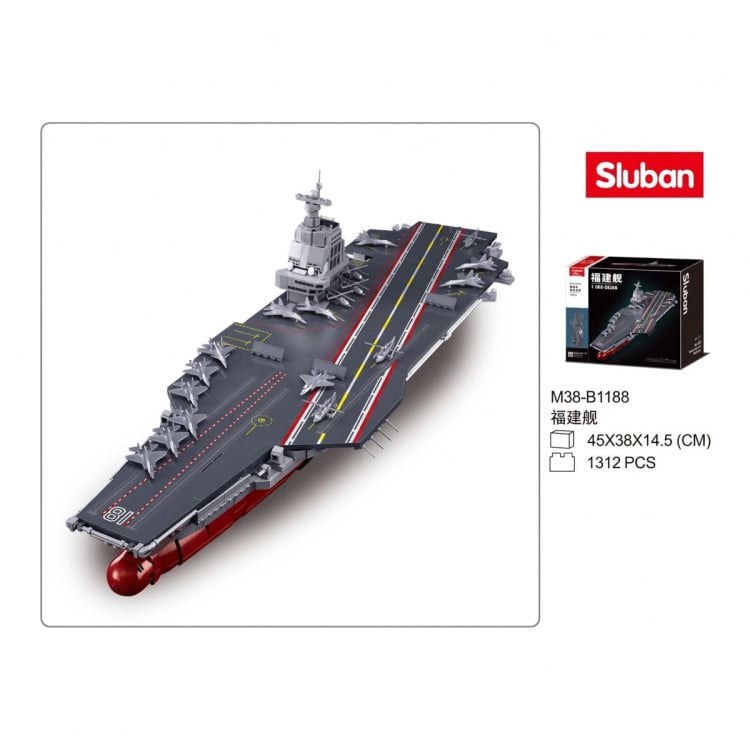 Sluban B1188 Model Kit 1:450 Aircraft Carrier Fujian Type 003 Chinese PLAN Warship Navy Vessel Boat Blocks DIY Set Toy image 5