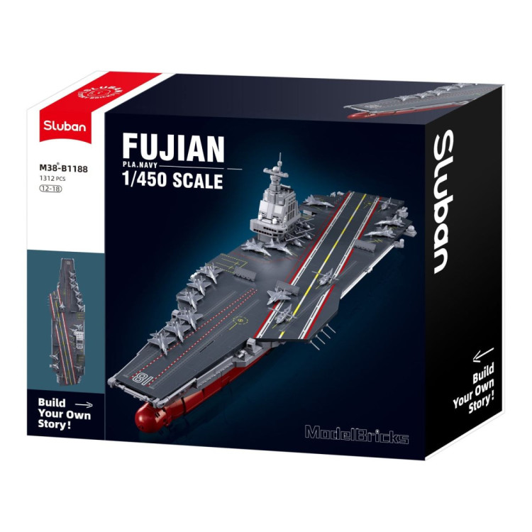 Sluban B1188 Model Kit 1:450 Aircraft Carrier Fujian Type 003 Chinese PLAN Warship Navy Vessel Boat Blocks DIY Set Toy image 3