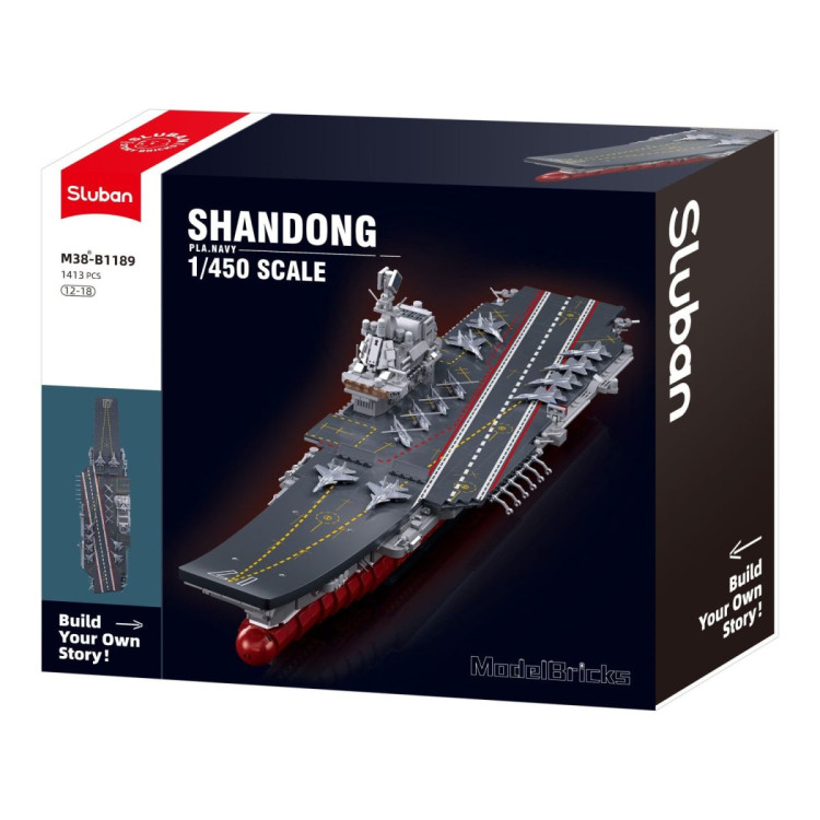 Sluban B1189 Model Kit 1:450 Aircraft Carrier Shandong Type 002 PLAN Warship Navy Vessel Boat Blocks DIY Set Toy image 3