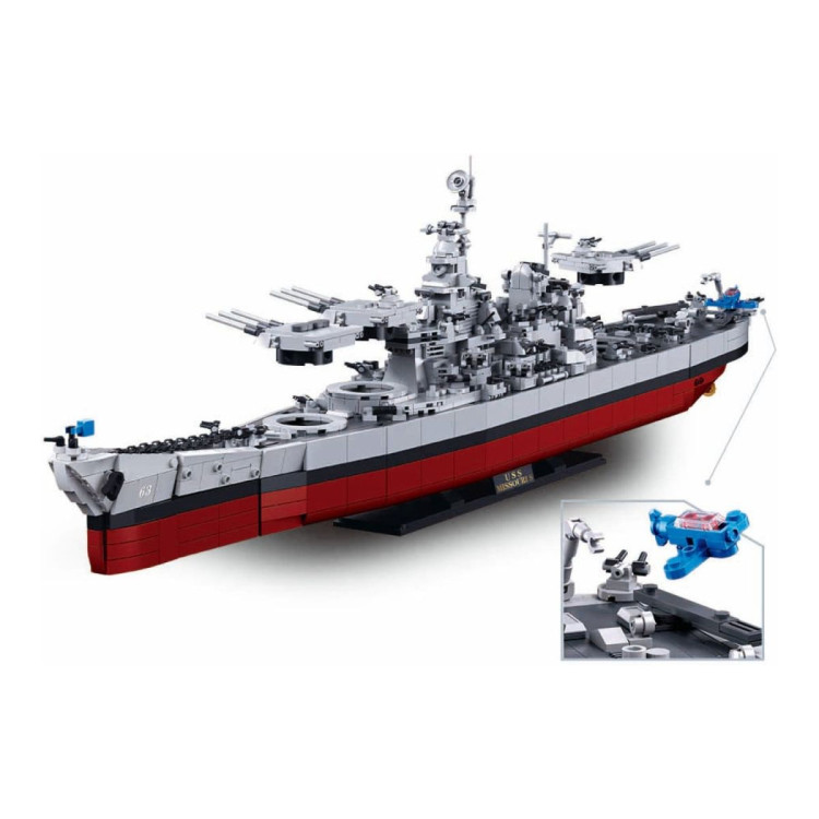 Sluban B1291 Model Kit 1:350 USS Missouri BB63 Mighty Mo Battleship Warship WWII Navy Vessel Boat Blocks DIY Set Toy image 6