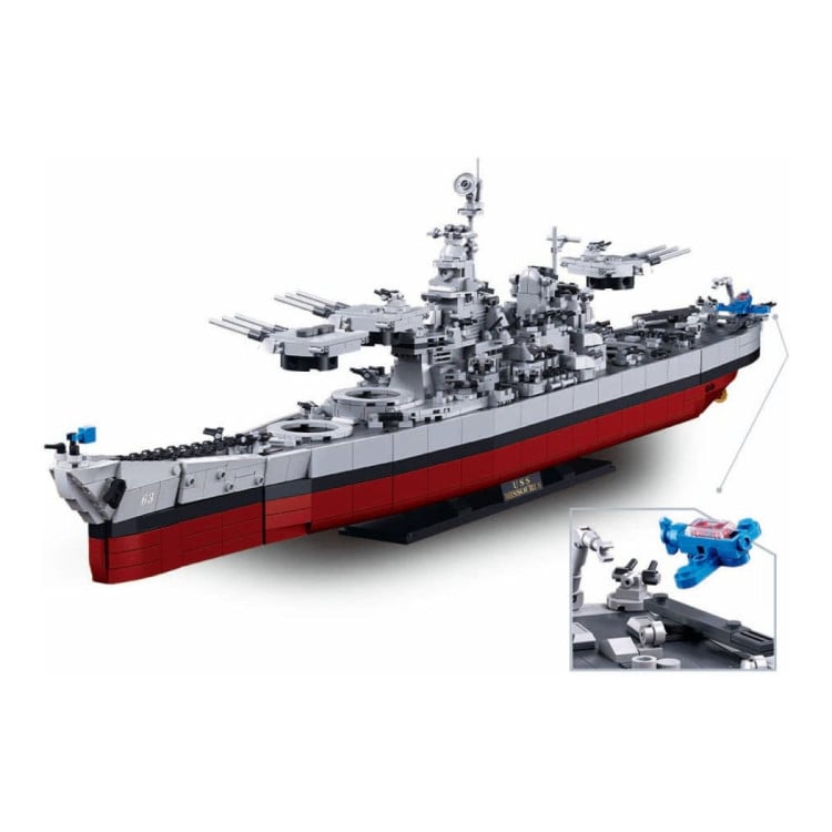 Sluban B1291 Model Kit 1:350 USS Missouri BB63 Mighty Mo Battleship Warship WWII Navy Vessel Boat Blocks DIY Set Toy image 6